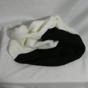 Two Tone Black and White Knit Infinity Scarf